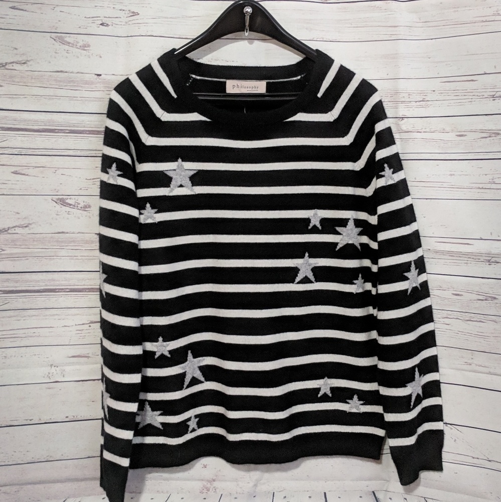 SALE! Philosophy Stripe Star Sweater 100% Cashmere - Picture 3 of 8